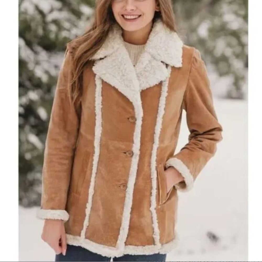 Wilson’s Maxima Suede Leather Patchwork Coat Faux Fur Shearling Lining Size M